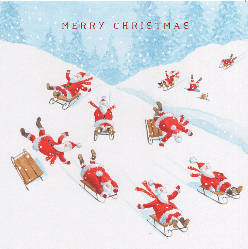 Sledging Santas: Pack of 10 Christmas cards